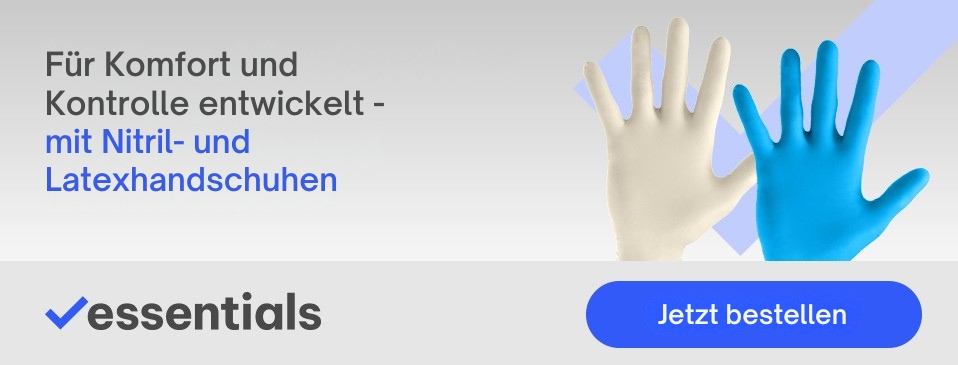essentials latex weiß, nitril blau, puderfrei, handschuhe, untersuchungshandschuhe, nitrilhandschuhe, latexhandschuhe